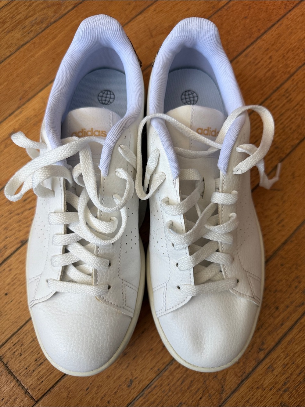 adidas White Low-Top Leather Sneakers with Gold Logo